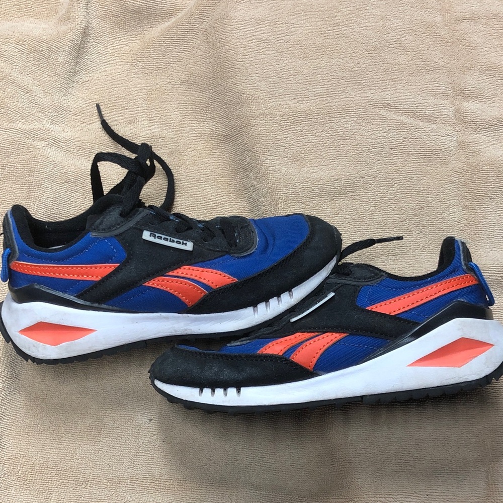 Reebok Black and Blue Shoes with Orange Highlights